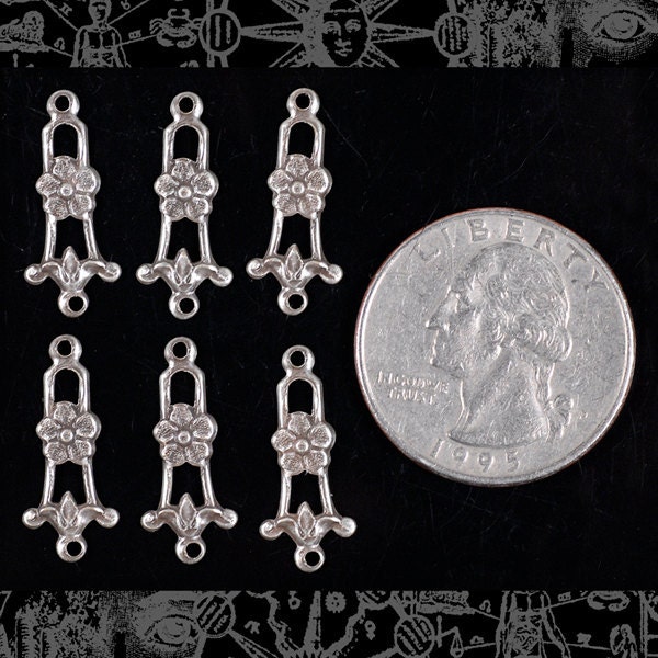 Antiqued Silver Plated Brass Dainty Trellis Floral Connectors - Set of Six - S-2C18