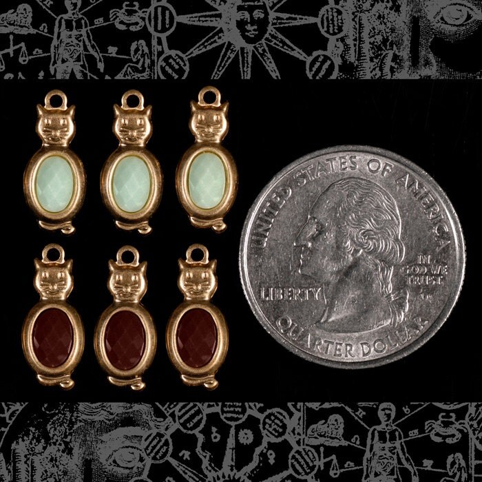 Raw Brass Miniature Sitting Cat Charms with 4mm x 6mm Setting - Set of Six - B-C125