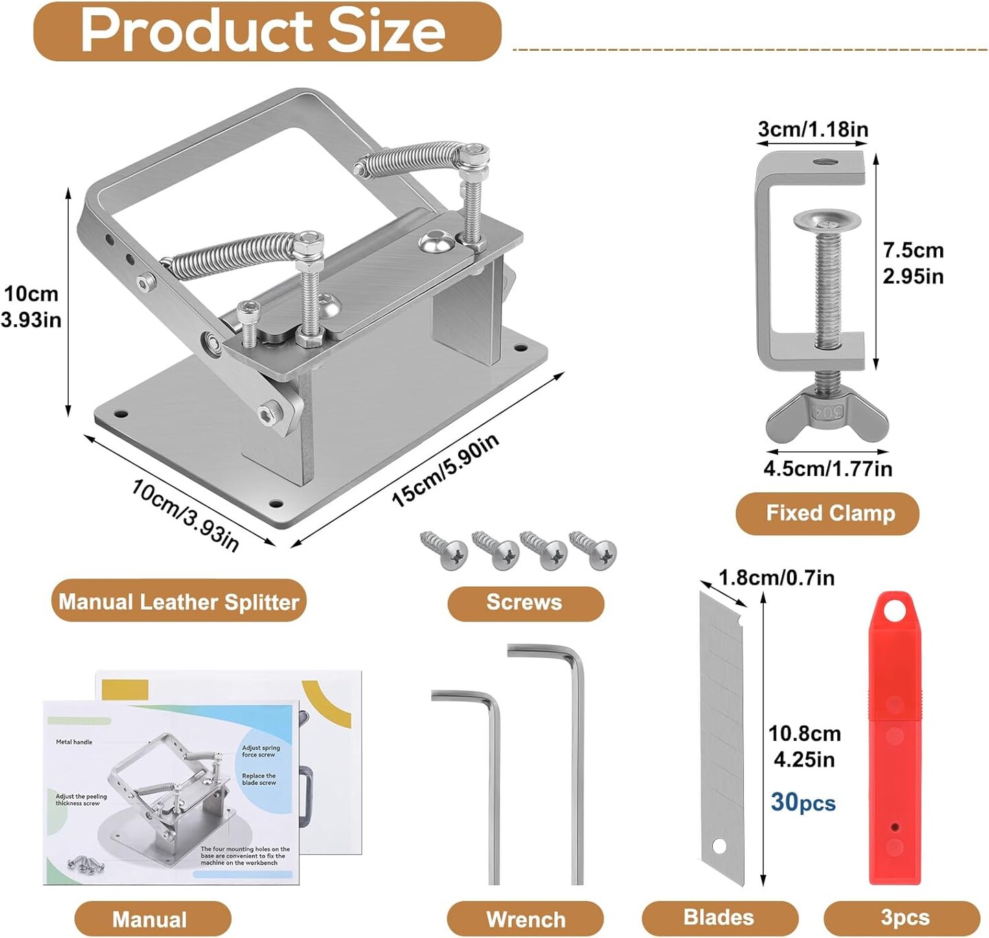 Manual Leather Splitter, Leather Skiving Machine, Leather Skiving Tools with Clamp, Leather