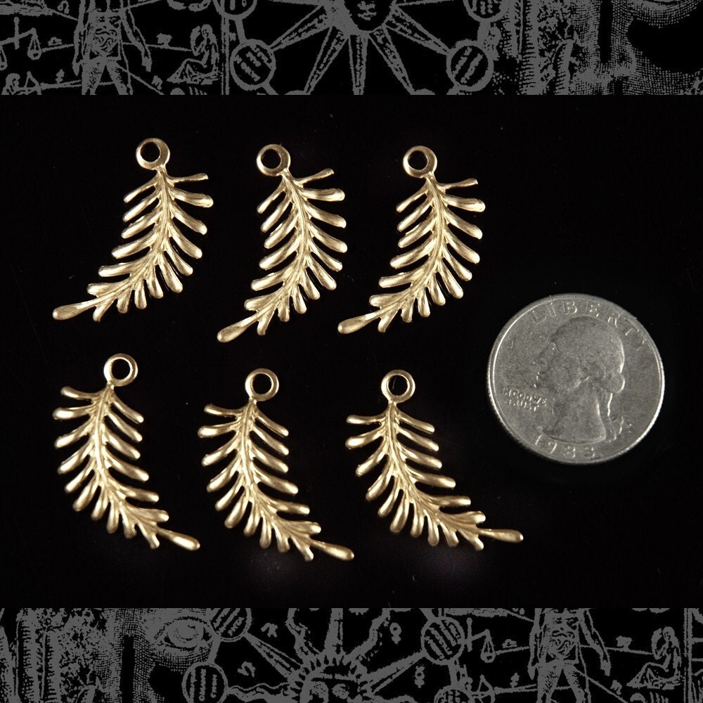 Raw Brass Twisted Fern Charms - Three Sets of Two  -  B-C01