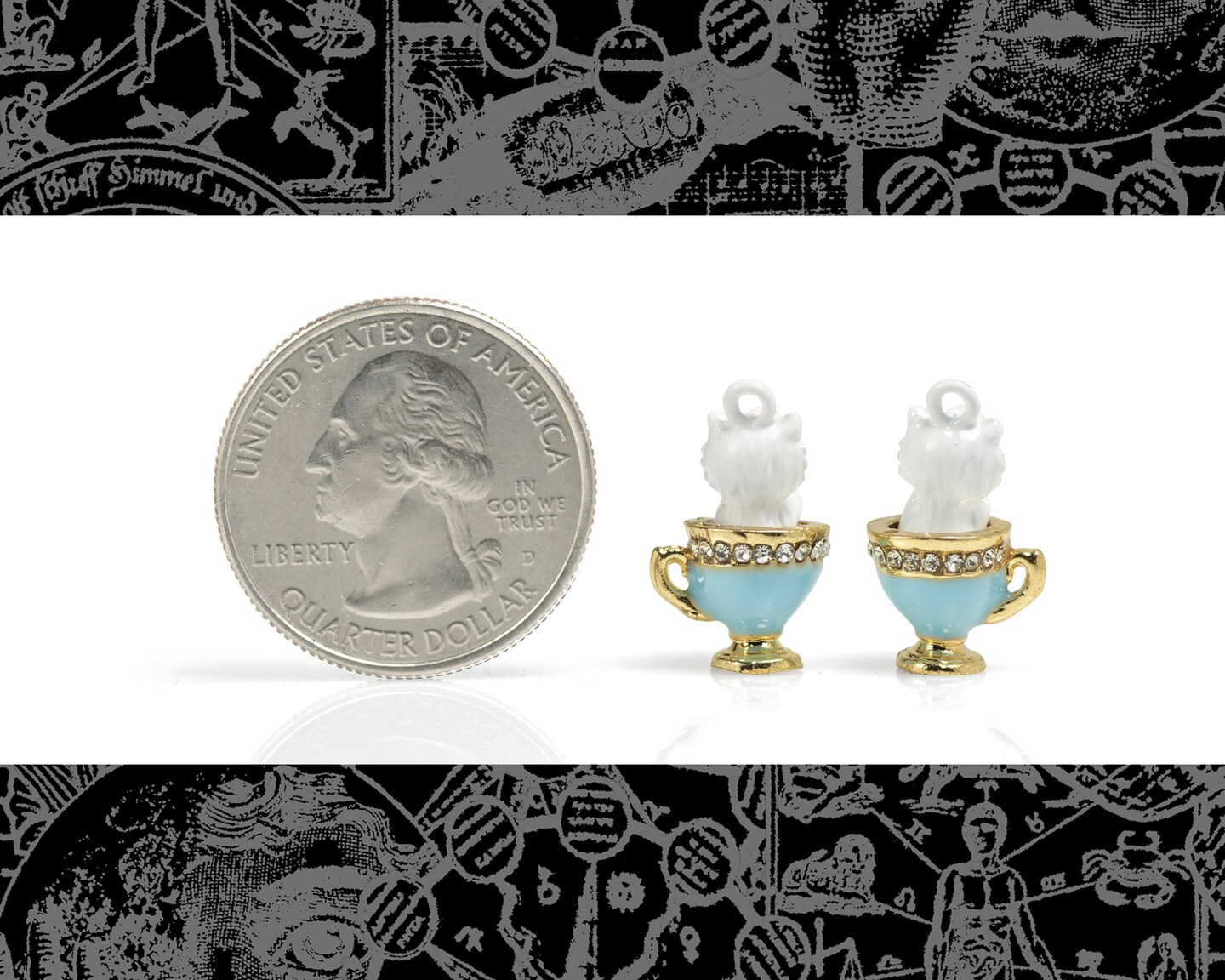 White Puppy in a Teacup Charms - Set of Two - XXX - ZG-C39