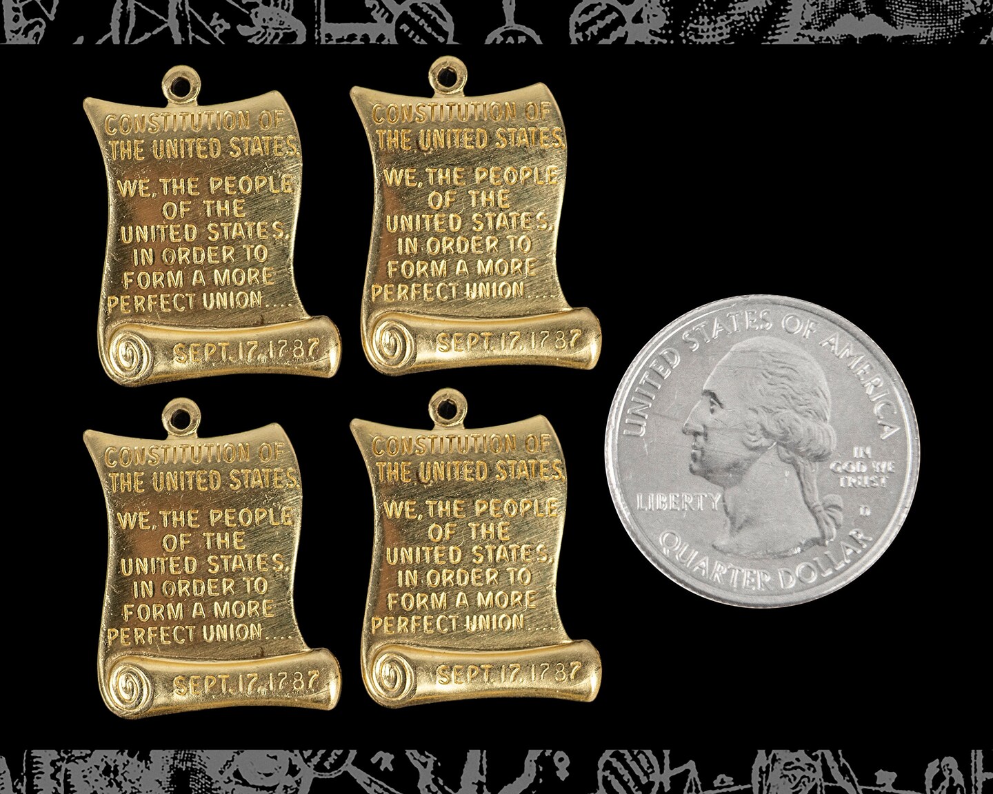 Raw Brass United States Constitution Charms - Set of Four - B-C220