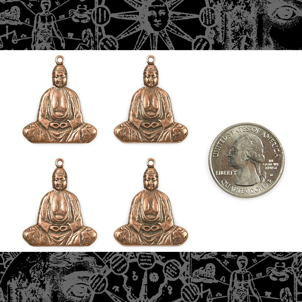 Antiqued Copper Plated Brass Buddha Charm-Pendants  - Set of Four - C-C46