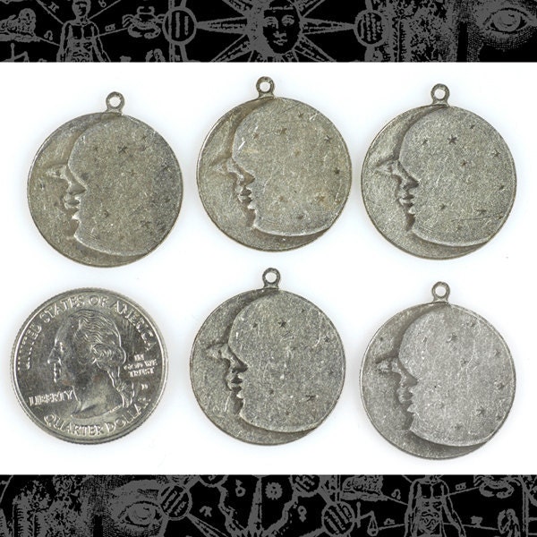 Antiqued Silver Plated Brass Half Moon Charms - Set of Six - S-C36