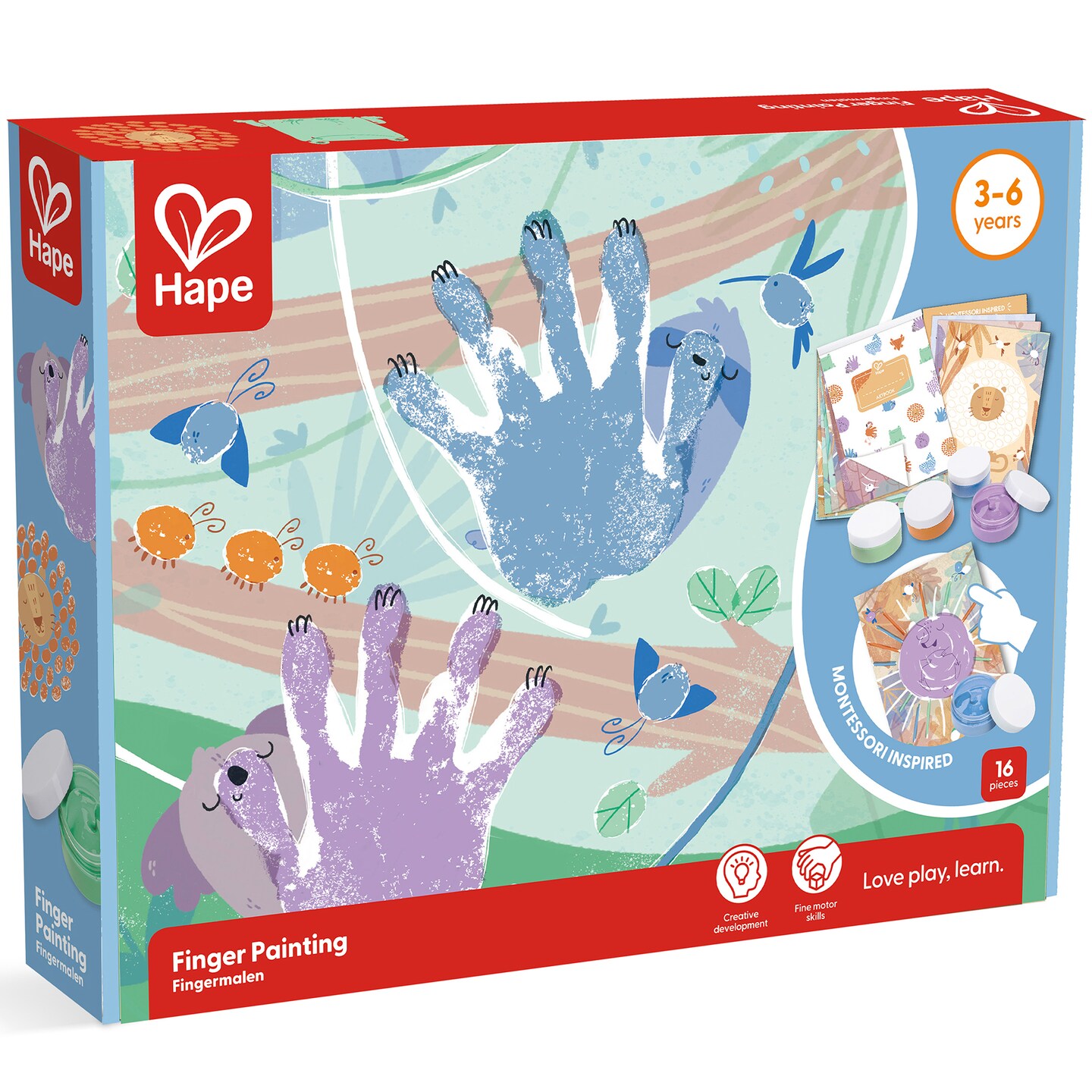 Hape: Finger Painting - 16pc Art Set, Animal &#x26; Nature Theme, Artbook &#x26; 4 Paint Colors, Montessori Inspired Activities, Craft Supplies, Kids Ages 3+