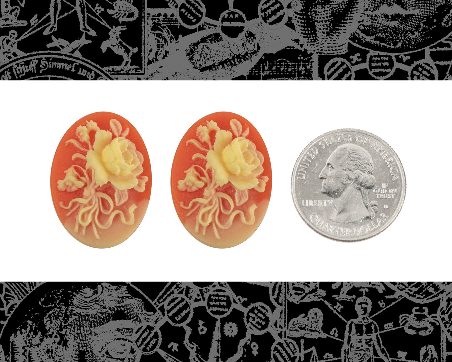 Vintage Cream and Carnelian Vintage Cameos Rose 30mm x 22mm Cameos - Set of Two - XXX - CAM296