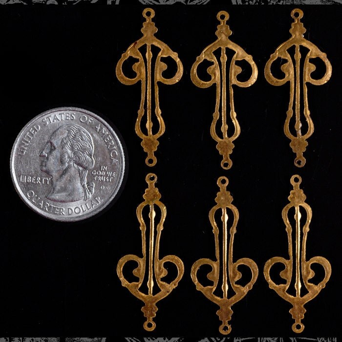 Raw Brass Art Deco Heart Harp Connectors - Set of Six - B-2C39