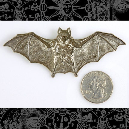 Antiqued Silver Plated Brass Gigantic Bat Pendant - S-P08