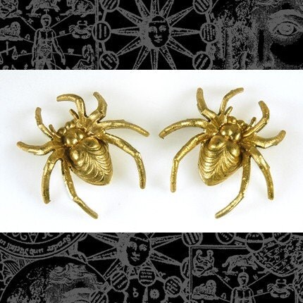Raw Brass Extra Large Super-Detailed Spiders Pendants - Set of Two - B-P05