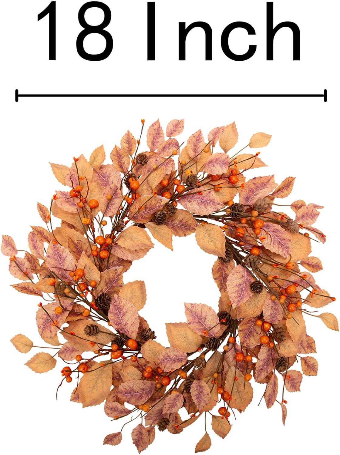 18 Inch Fall Leaves Wreath Fall Wreath Autumn Wreath for Front Door with Fall Leaves