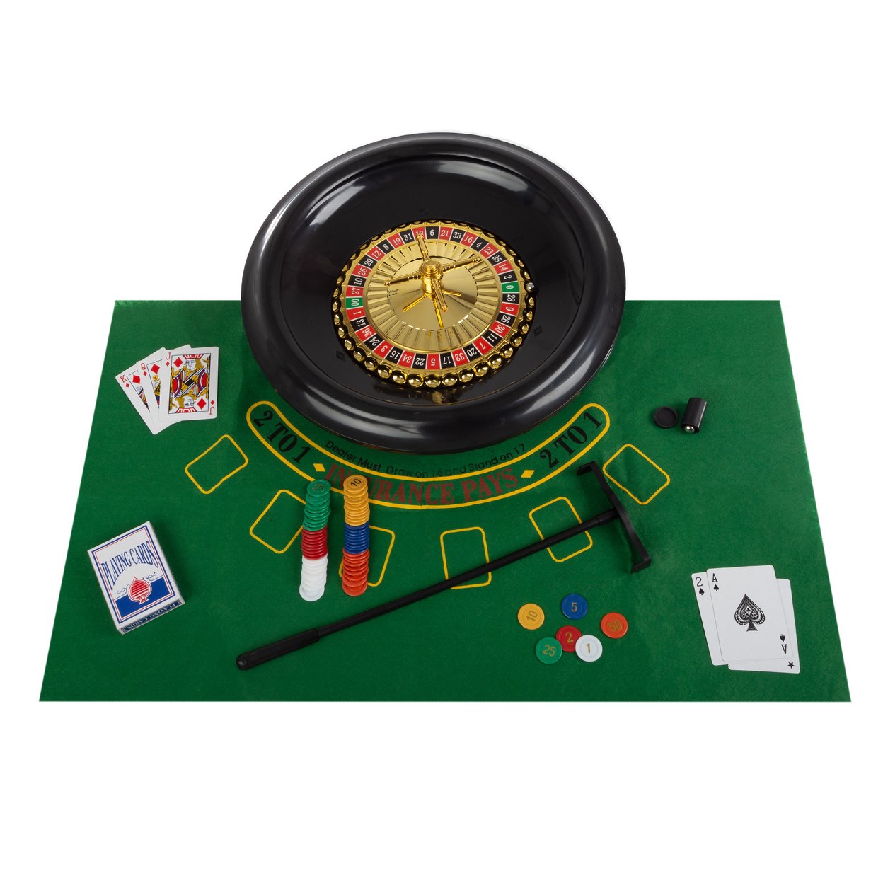 16 Inch Deluxe Roulette Set With Accessories And Double Sided Felt For Blackjack