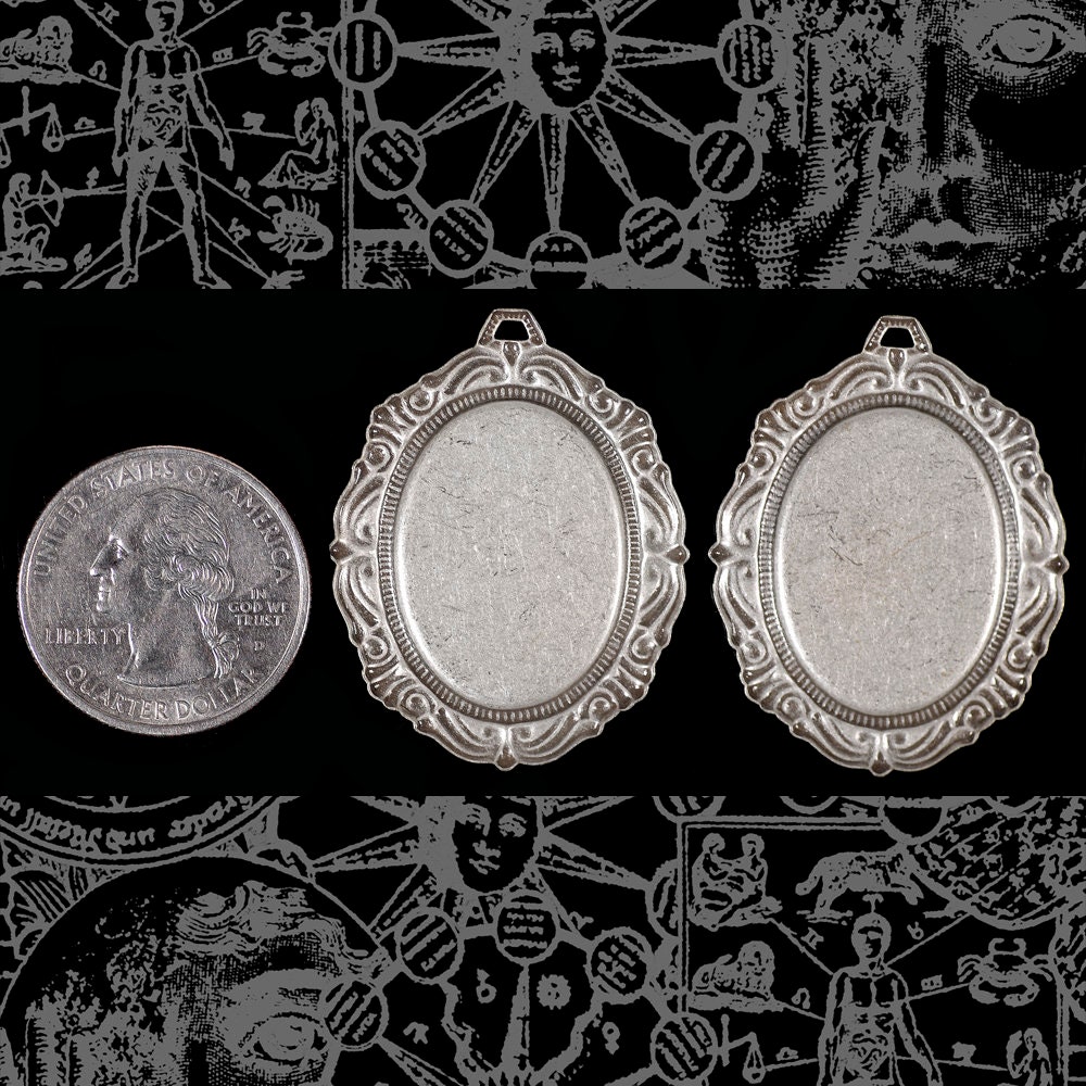 Vintage Swirled Filigree Antiqued Silver Plated Brass Cameo Frames for 24mm x 18mm - Set of Two - S-F31