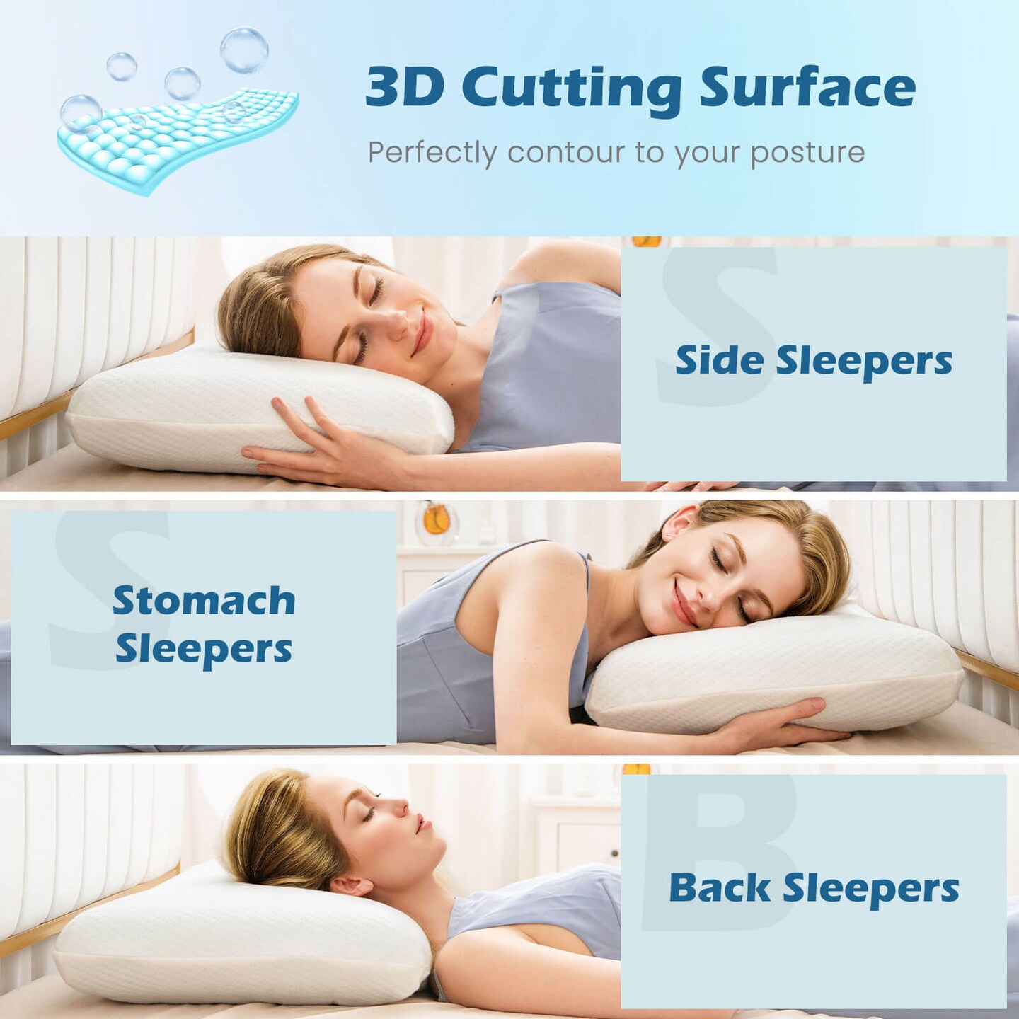 Costway Gel Memory Foam Pillow Set of 2 with Detachable and Machine-washable Pillowcase