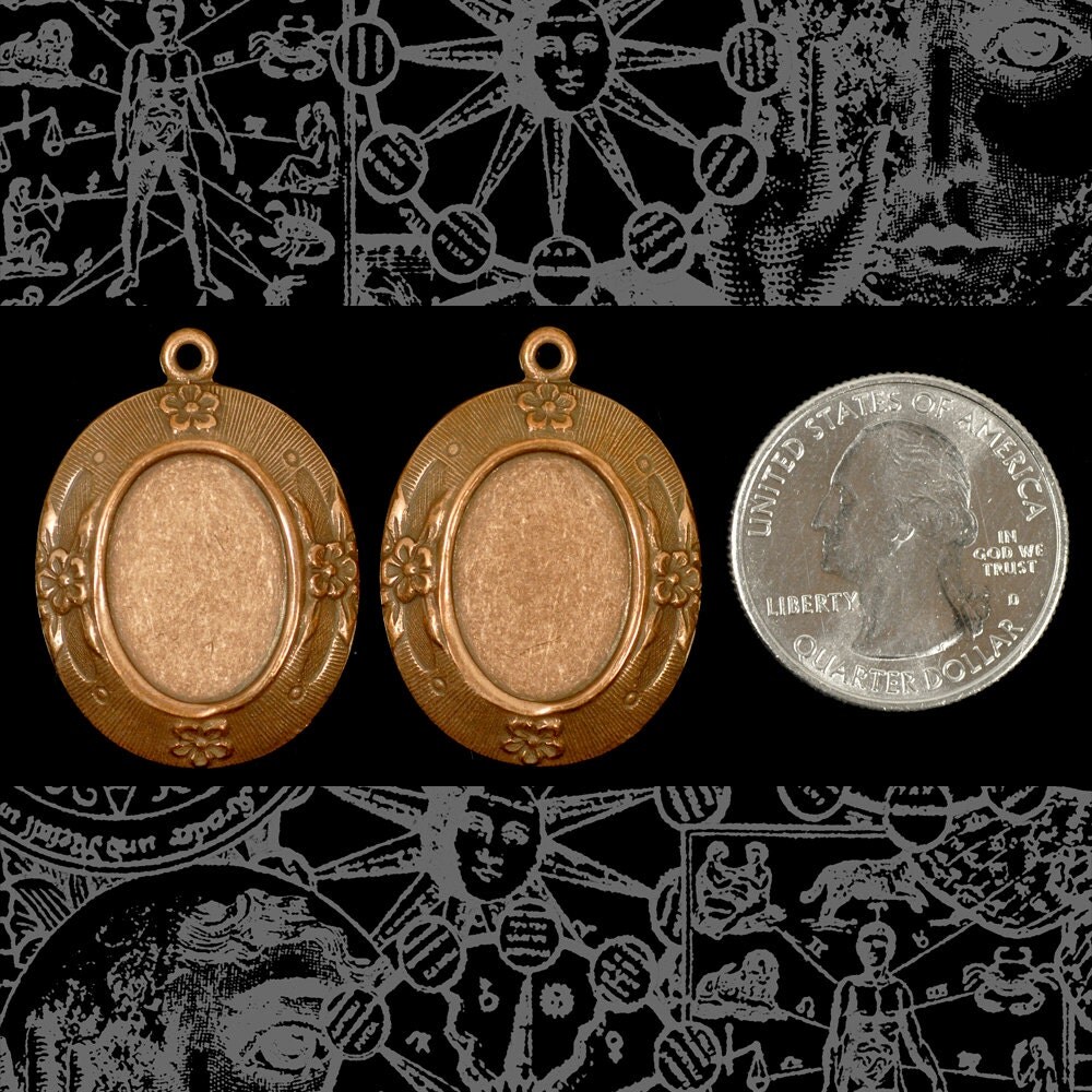 Feminine Floral Antiqued Copper Plated Brass Cameo Frames for 13mm x 18mm - Set of Two - C-F34