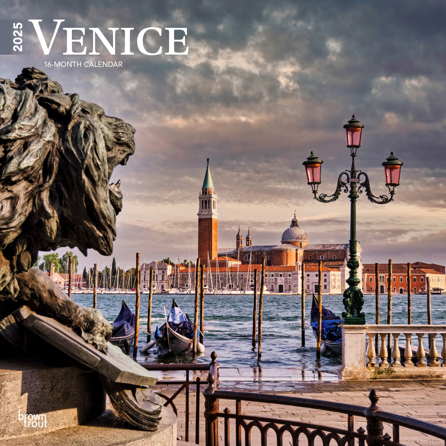 Venice | 2025 12 x 24 Inch Monthly Square Wall Calendar | Plastic-Free | BrownTrout | Travel Europe Italy Gondola