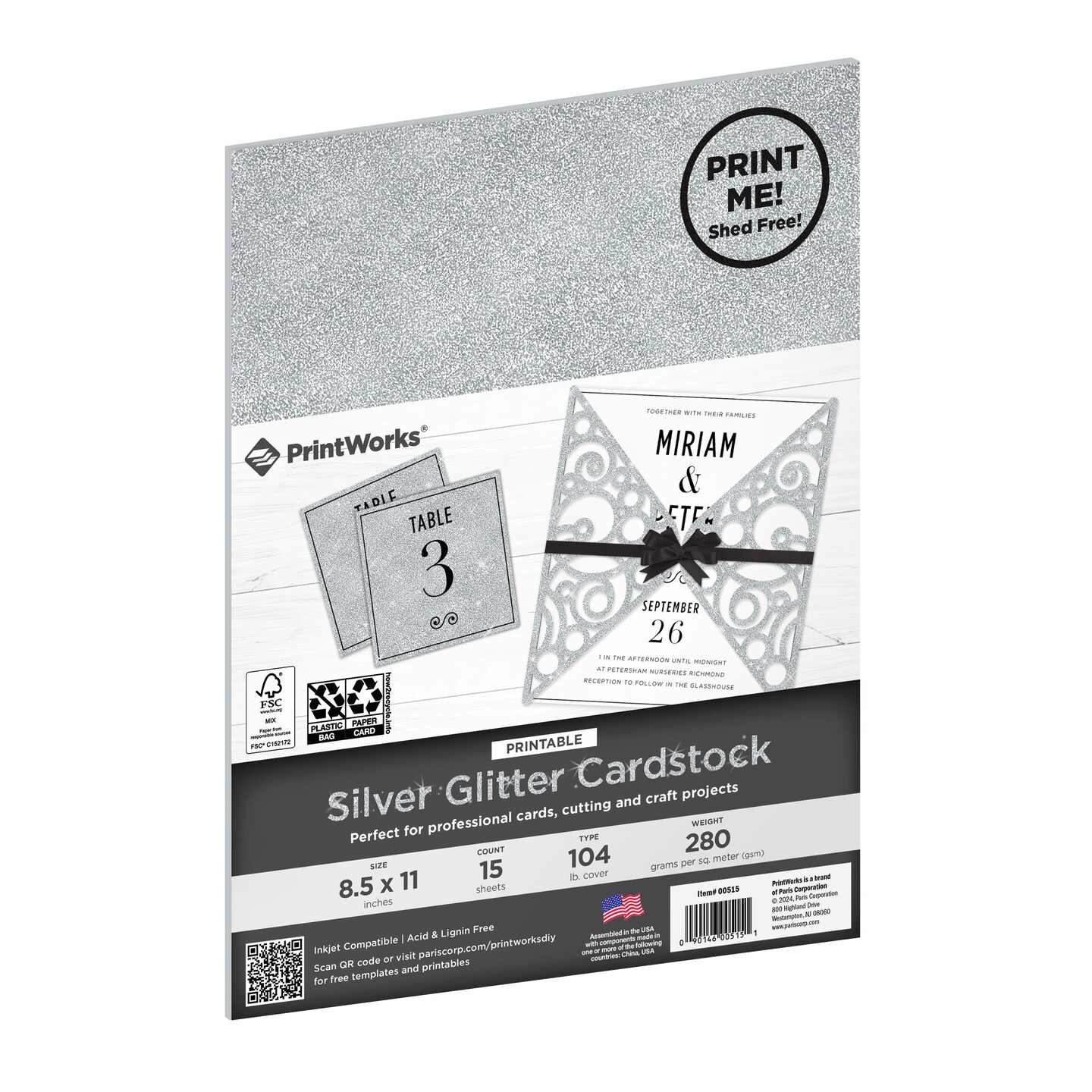 Printworks Printable Silver Glitter Cardstock, 15 Sheets, 8.5&#x201D; x 11&#x201D; (00515)