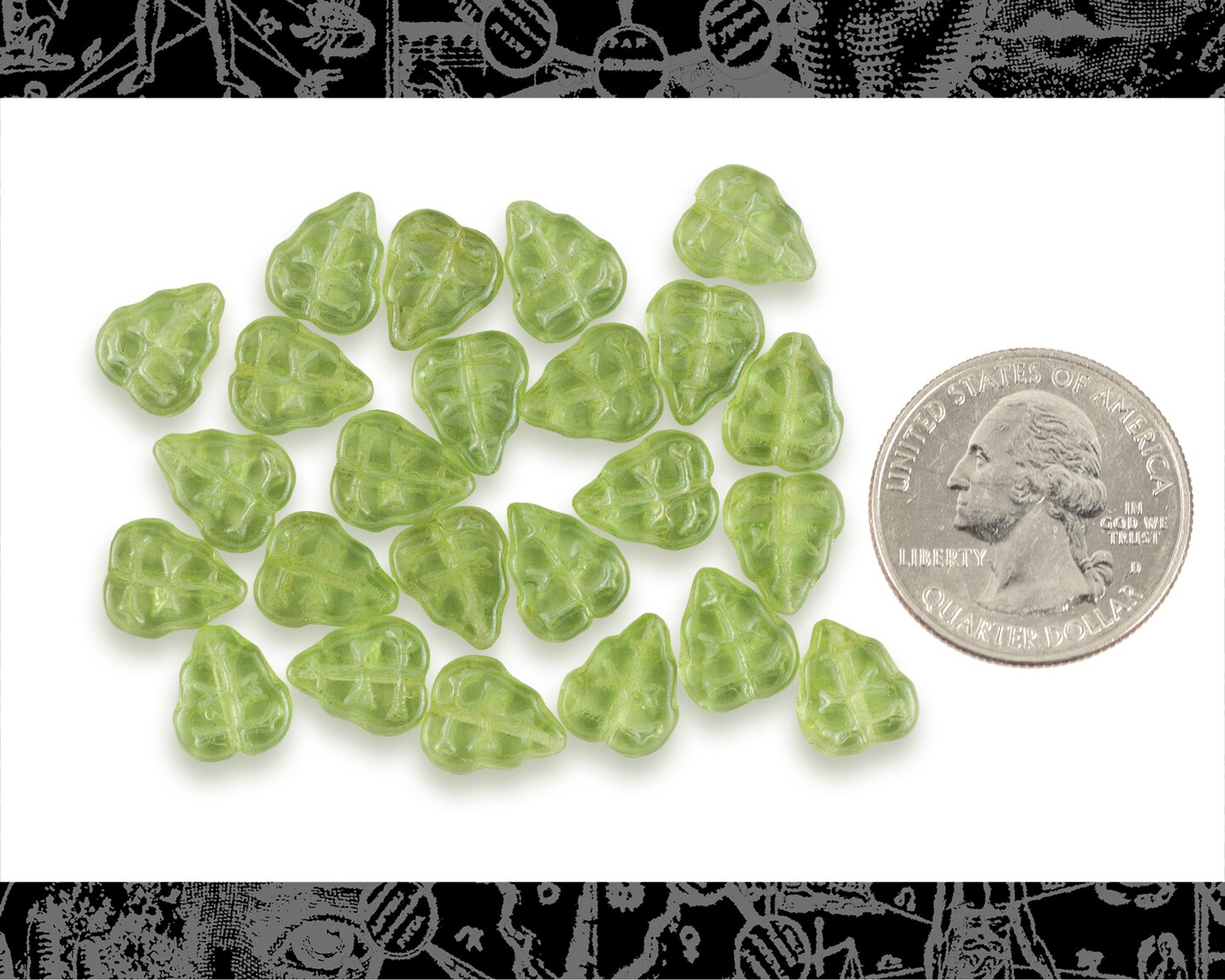 8mm x 10mm Lime Green Ivy Leaf Beads - One Strand with 25 beads - GB-LB4