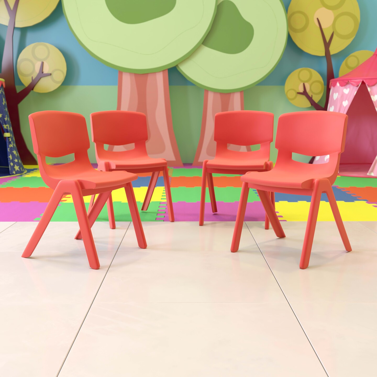 Emma and Oliver 4 Pack Plastic Stack School Chair with 15.5&#x22;H Seat, 3rd-7th School Chair