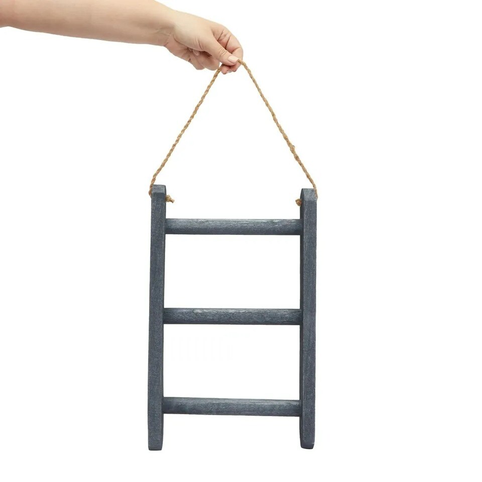 3-Tier Hanging Towel Rack, Wooden Hanging Ladder Rack, 10 x 23 in, Gray