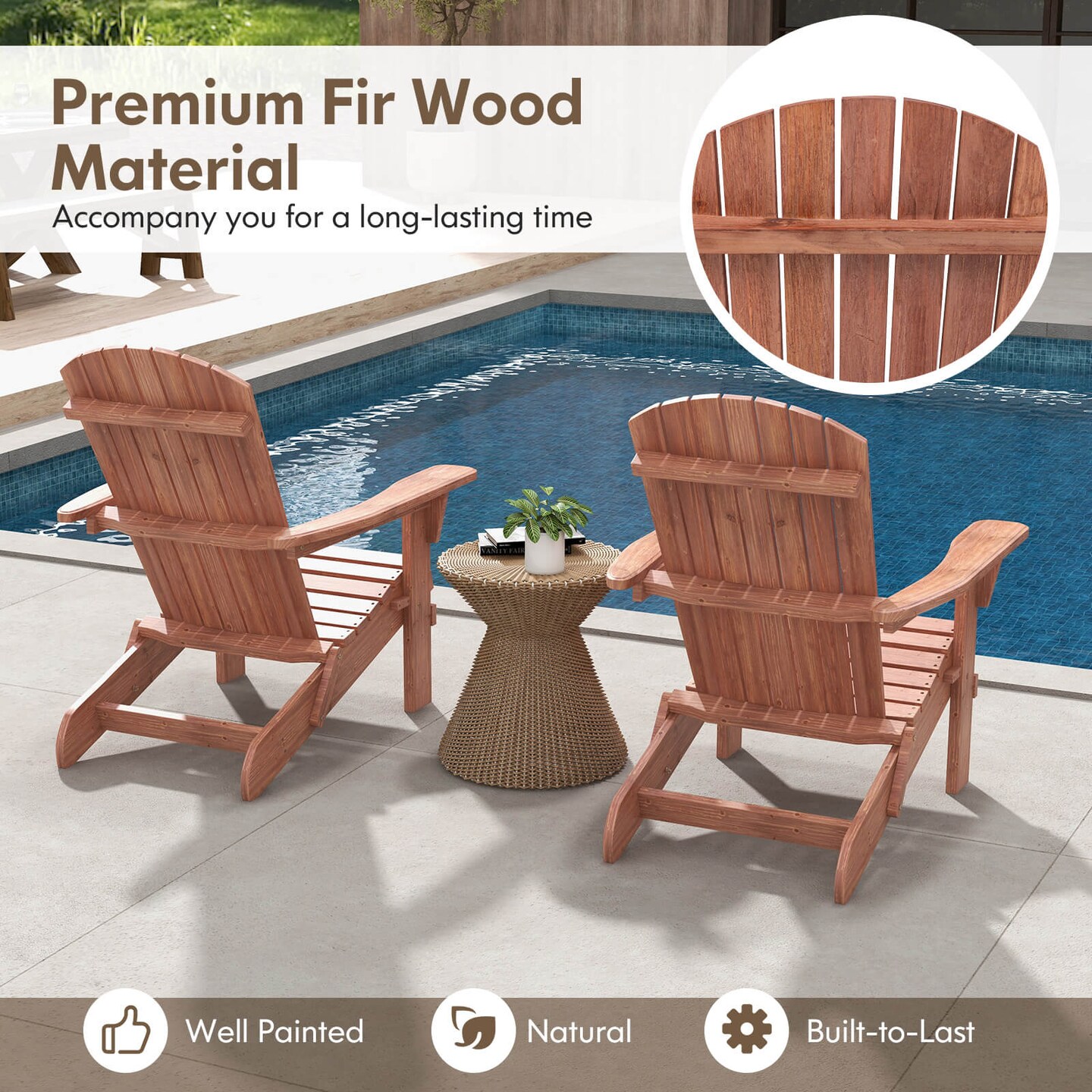 Costway Folding Adirondack Chair Set of 1/4 with High Backrest &#x26; Wide Armrests Wooden Brown