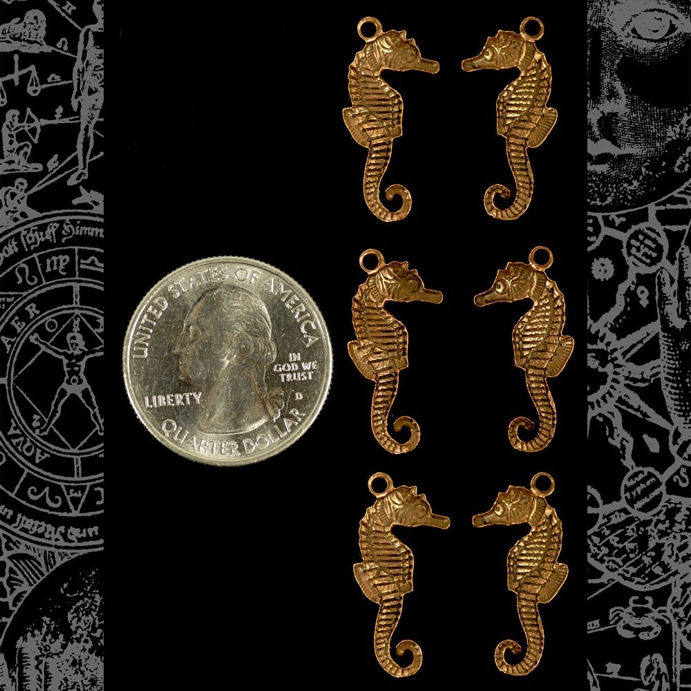 Antiqued Copper Plated Brass Small Flat Sea Horse Charms - Set of Six - C-C156