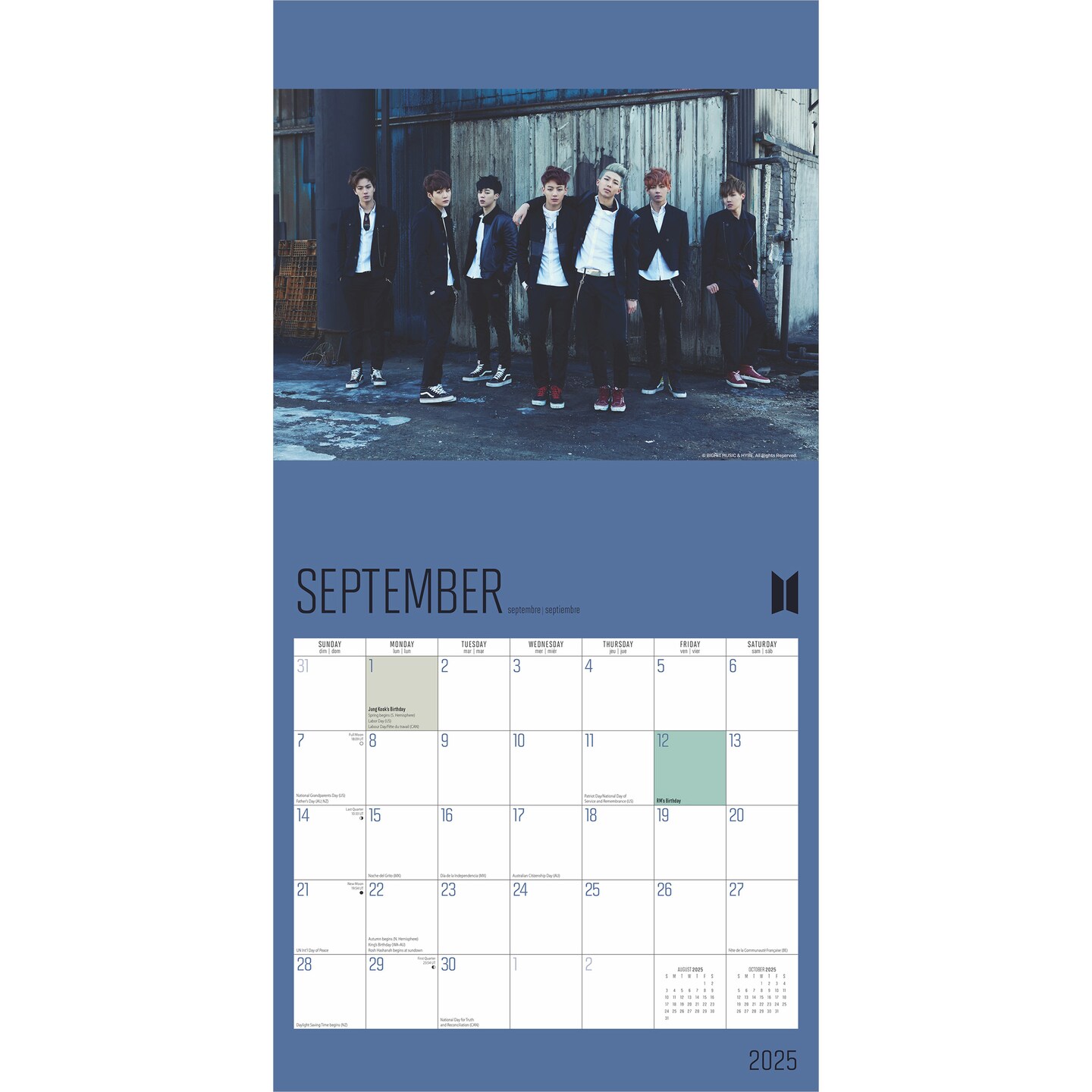 BTS OFFICIAL | 2025 12 x 24 Inch Monthly Square Wall Calendar | Plastic-Free | BrownTrout | K-Pop Bangtan Boys Music