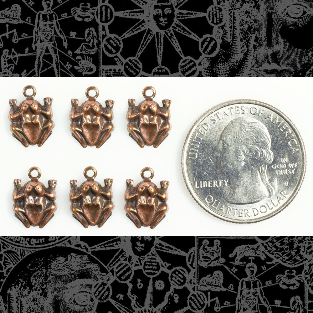 Mini Frog Antiqued Copper Plated Brass Charms - Set of Six - C-C111