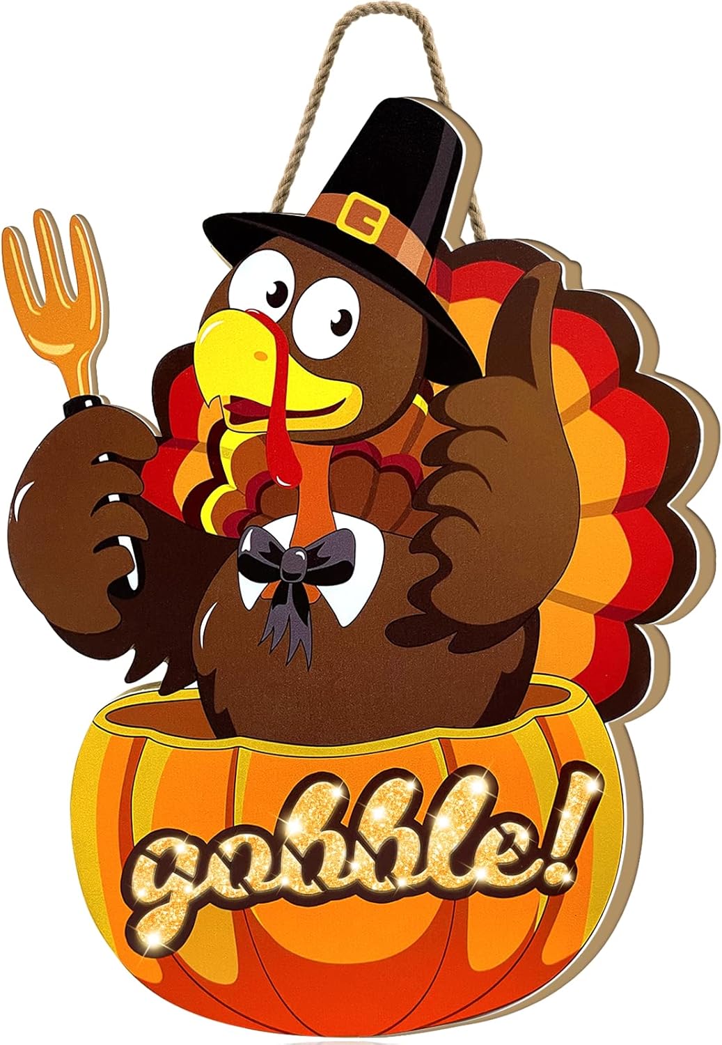 Wreaths for Front Door Pumpkin Turkey Door Hanger Thanksgiving Decorations Battery Operated Warm Lights Gobble Wood Signs Home Outdoor