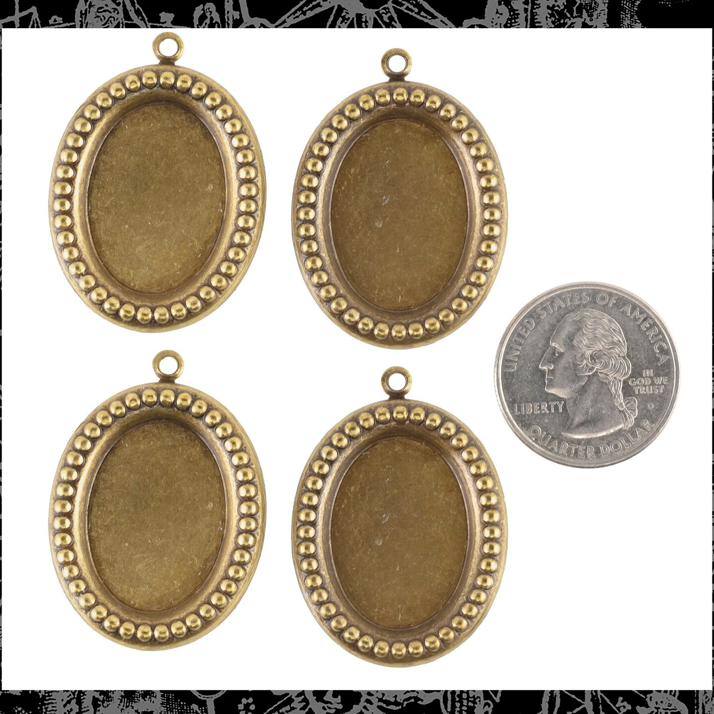 Antiqued Brass - 24mm x 18mm - Cameo Frame with One Ring - Set of Four - AB-F41
