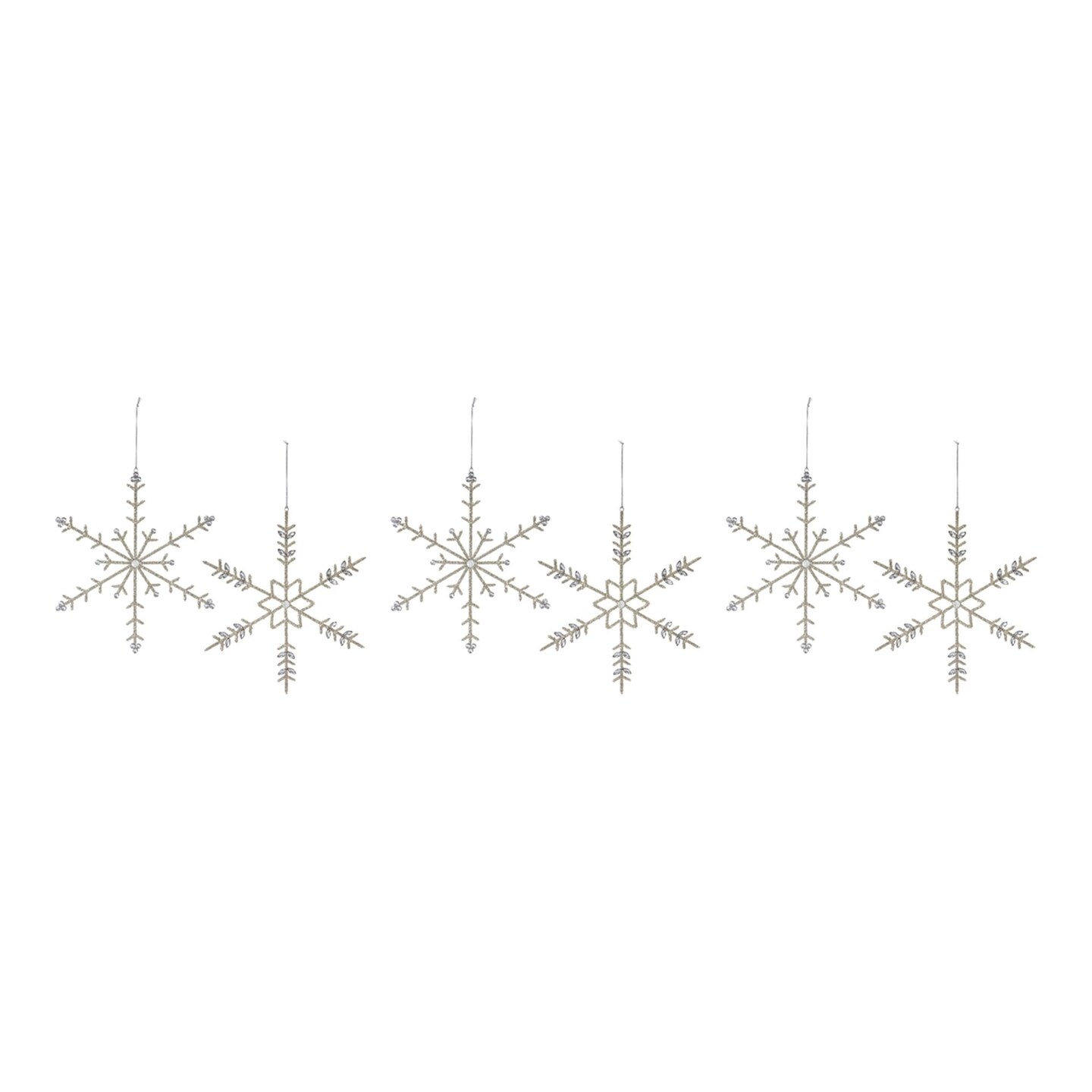 Melrose Jeweled Snowflake Christmas Ornaments - 14&#x22; - Silver - Set of 6