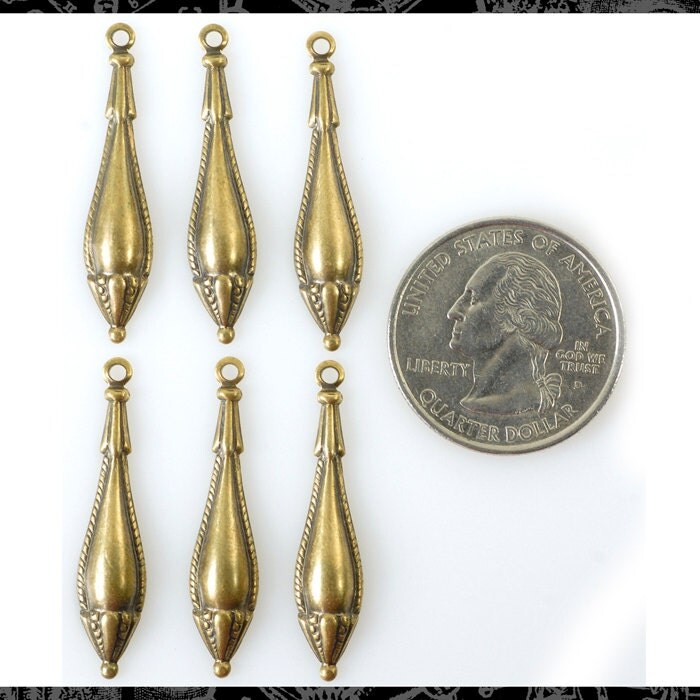 Antiqued Brass Victorian style Drop Charms - Set of Six - AB-C65