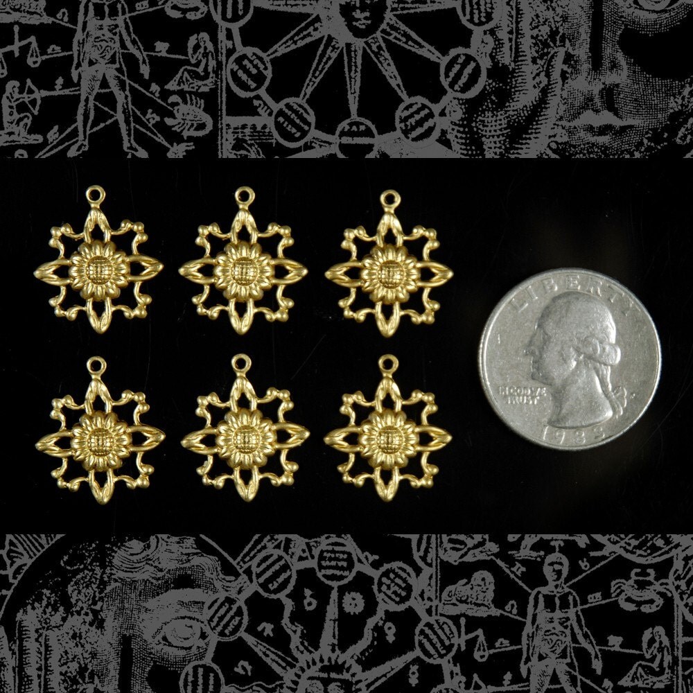 Daisy Connector Charms Raw Brass - Set of Six - XXX - B-C06