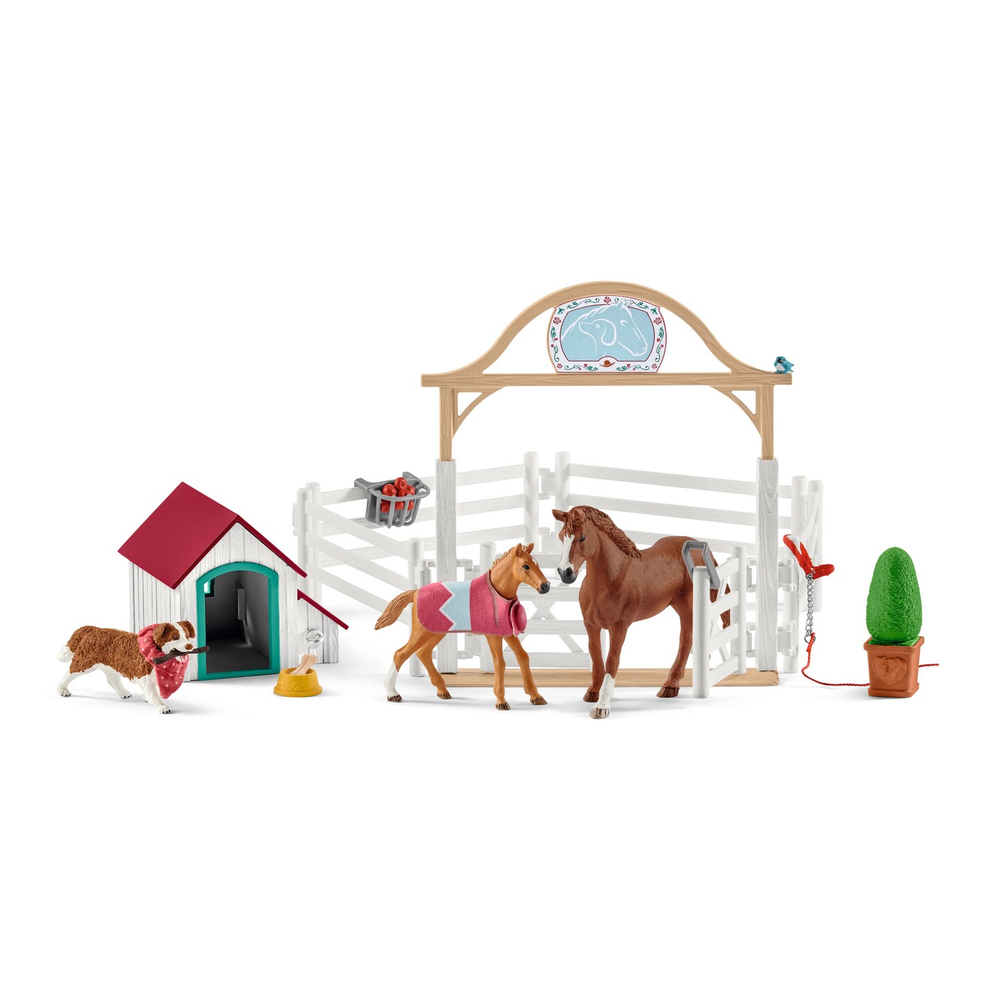 Schleich Horse Club: Hannah&#x27;s Guest Horses w/ Ruby The Dog - 20 Piece Playset, Horse Stable Toy, Mare, Foal, Hannah Doll &#x26; Dog Figurine, Kids Ages 5+