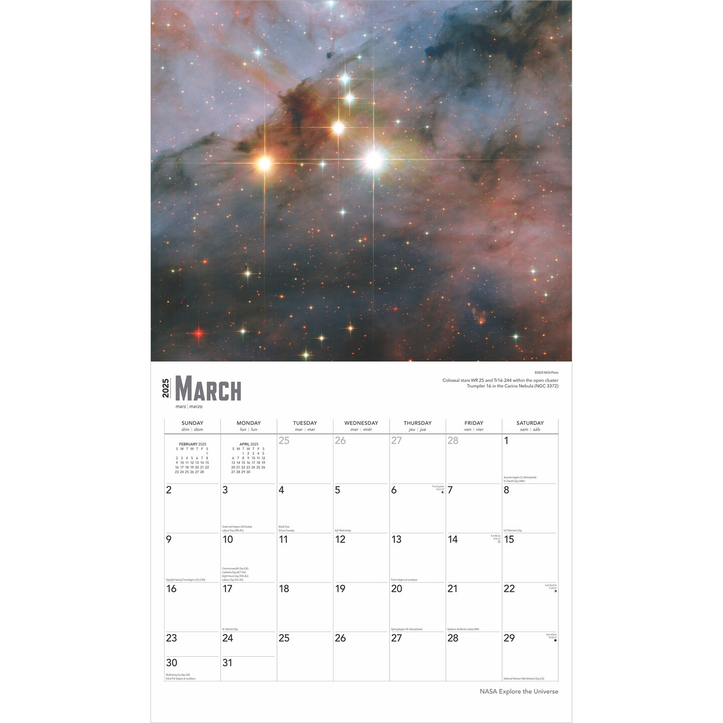 NASA Explore the Universe | 2025 14 x 24 Inch Monthly Deluxe Wall Calendar | Foil Stamped Cover | Plastic-Free | BrownTrout | Space Cosmos Inspiration