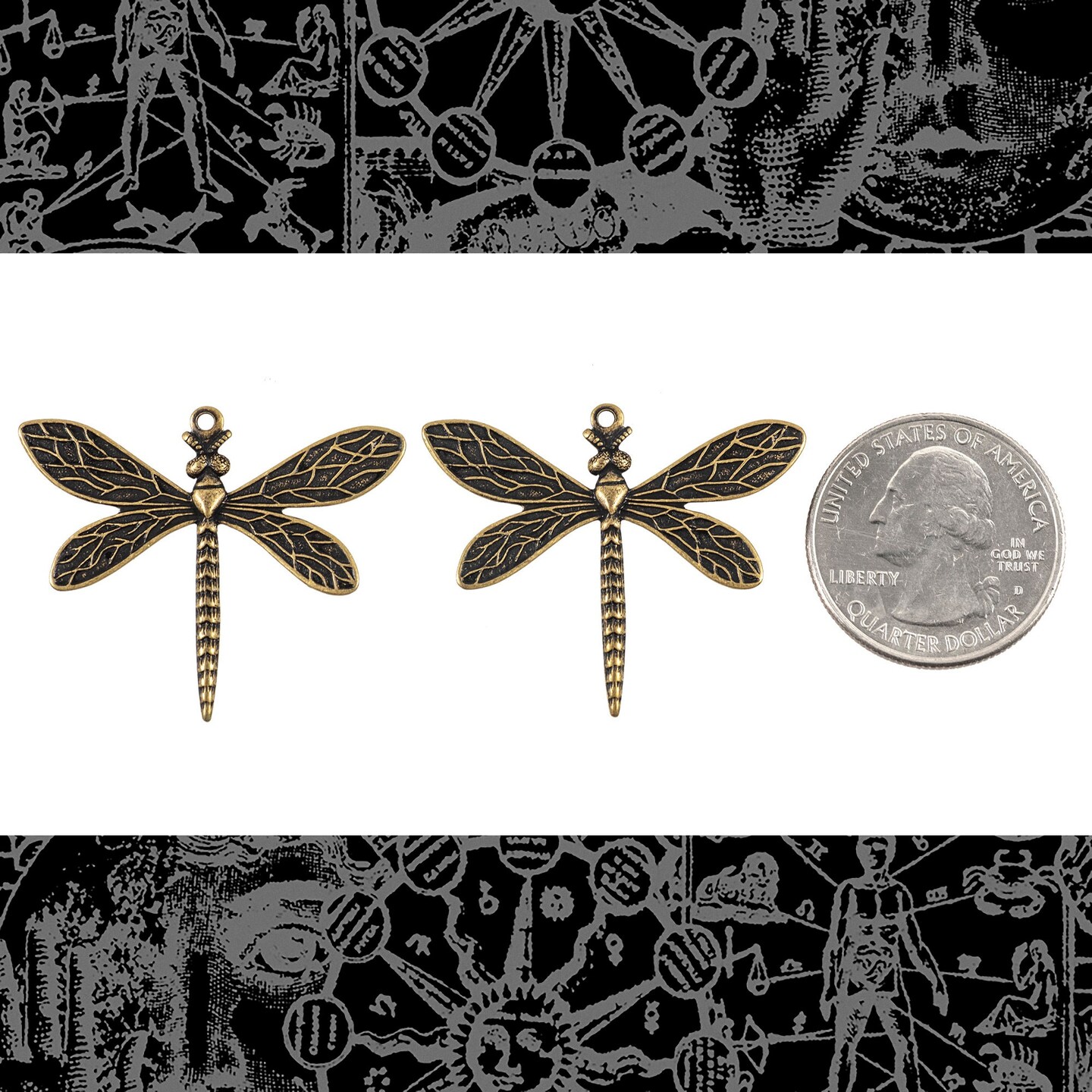 Antiqued Brass Medium Dragonfly Pendants - Set of Two - AB-P114