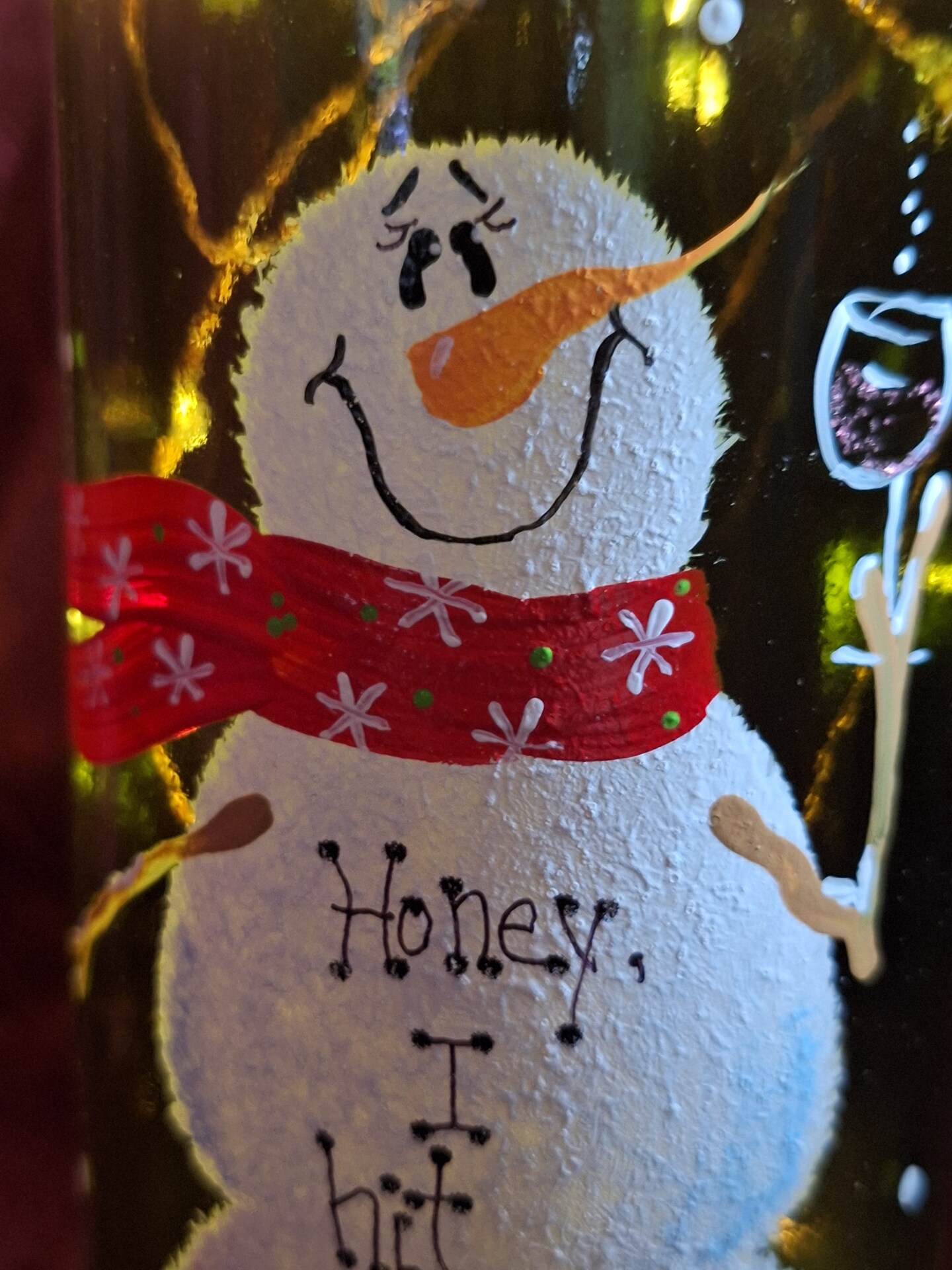 Christmas Snowman Painted Wine bottle with Lights | MakerPlace by