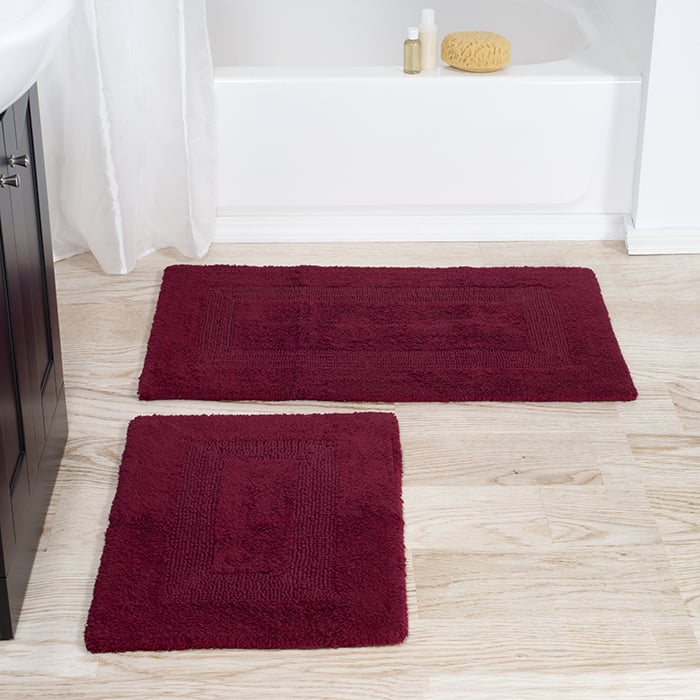Lavish Home 100% Cotton Burgundy 2 Piece Reversible Rug Set High Pile Plush