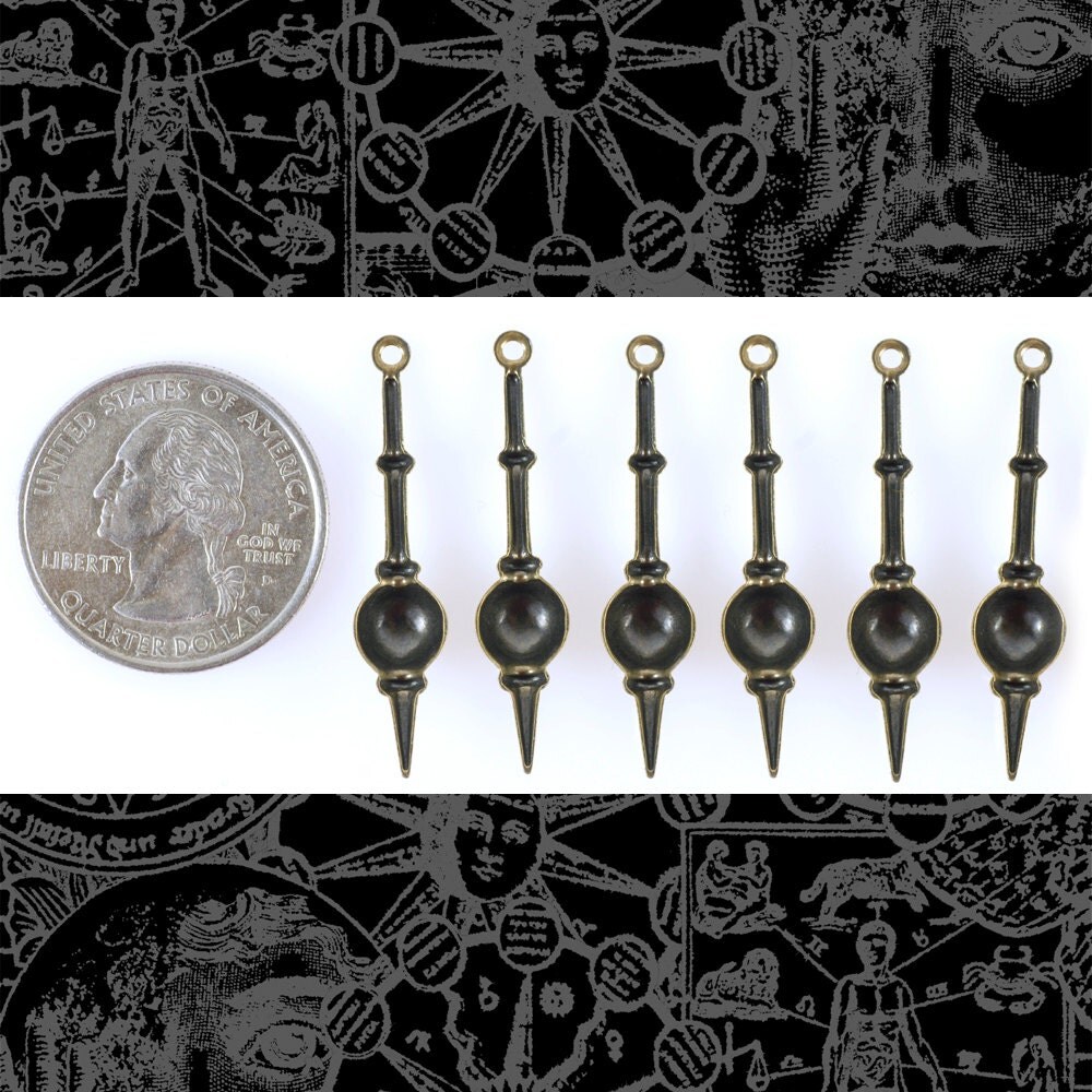 Antiqued Brass Victorian Bulb Drop Charms - Set of Six - AB-C64