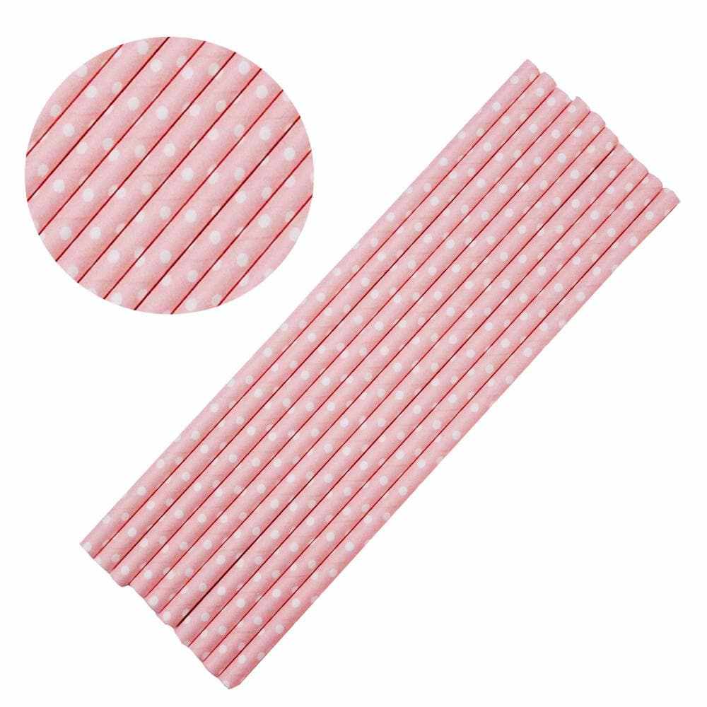 Solid Pink with White Polka Dots Cake Pop Party Straws