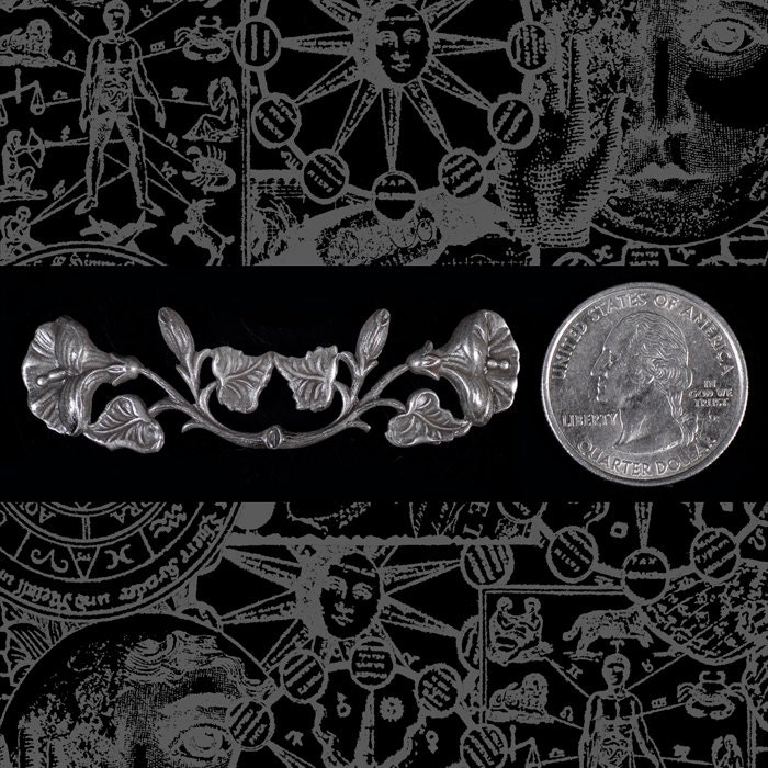 Antiqued Silver Plated Brass Morning Glory Vine Pendant Wrap - S-W26