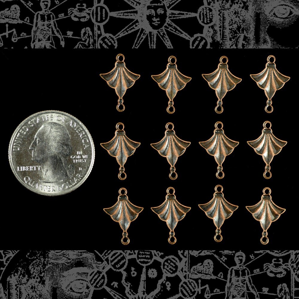 Antiqued Copper Plated Brass Tassel Two Ring Connectors - Set of Twelve - C-2C62