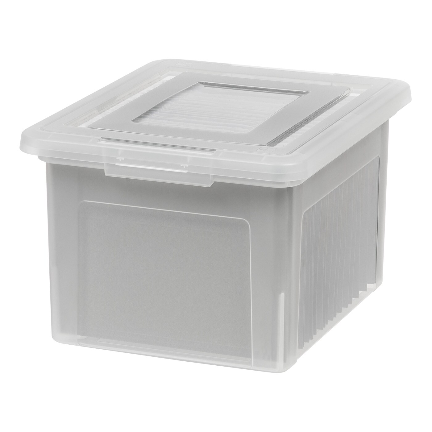 IRIS USA Letter & Legal Size Plastic Storage Bin Tote Organizing File Box with Durable and Secure Latching Lid, Stackable and Nestable, 4 Pack, Clear