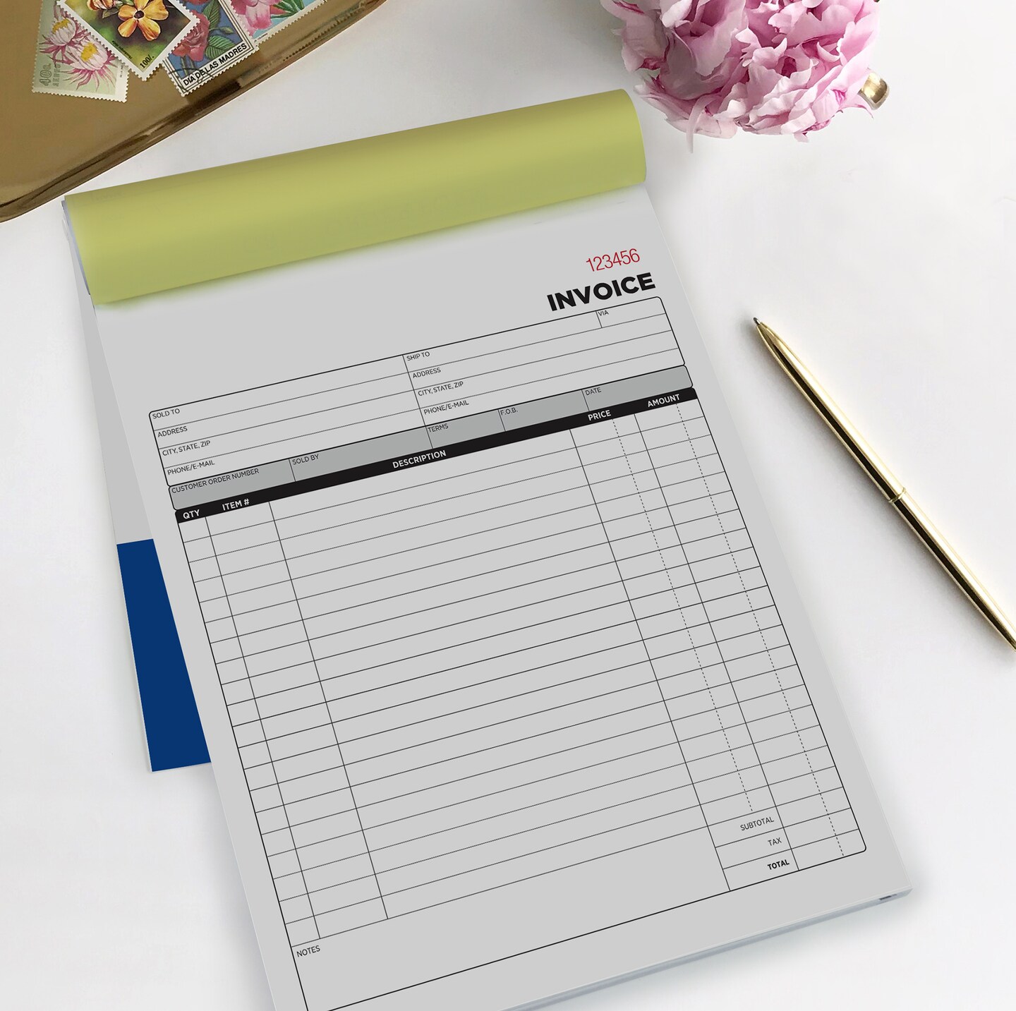 COSCO 2-Part Carbonless Invoice Book with Wrap-Around Cover, Consecutive Numbering, White/Canary, 50 Sets per Book