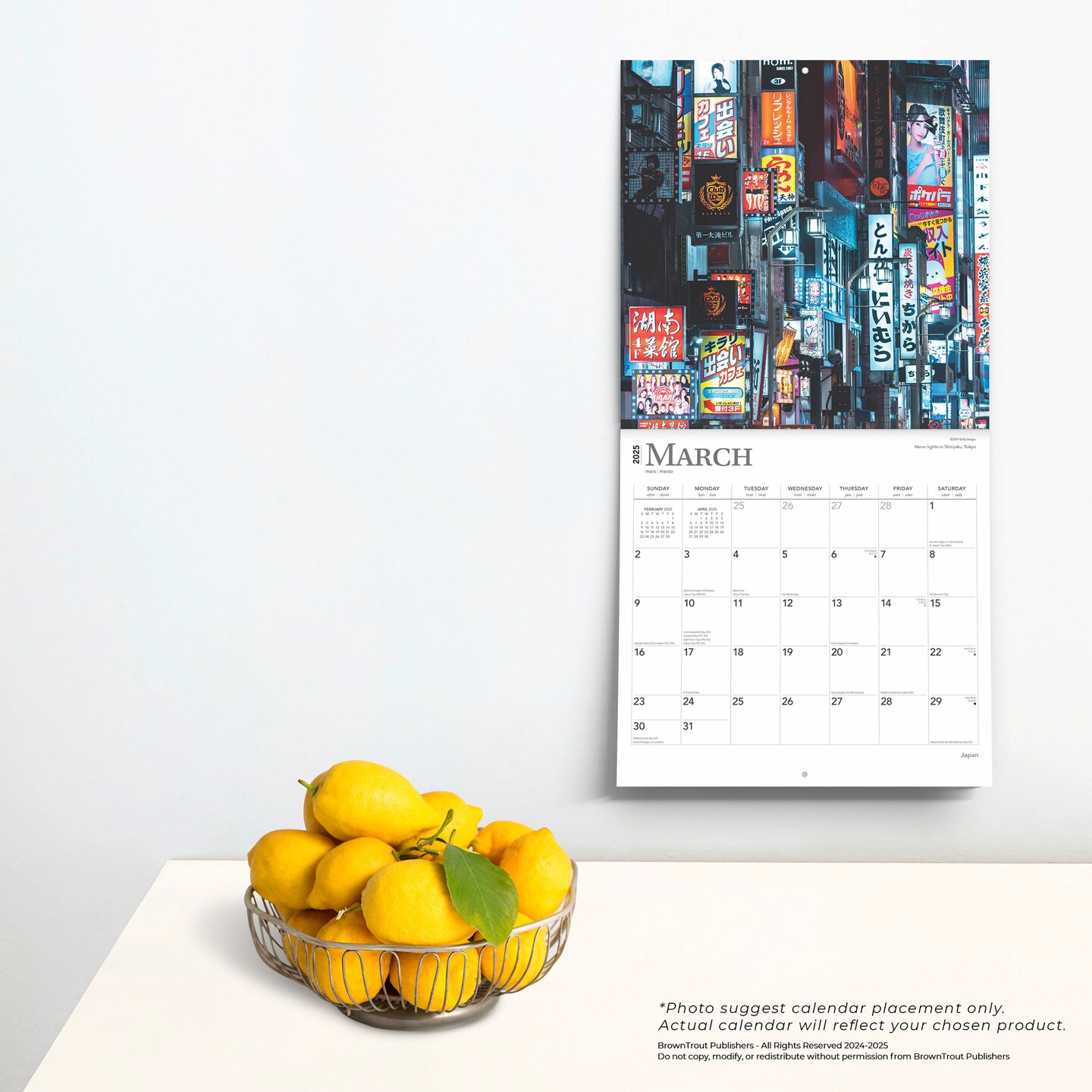 Japan | 2025 12 x 24 Inch Monthly Square Wall Calendar | Plastic-Free | BrownTrout | Scenic Travel Asia Cherry Blossoms Tokyo Kyoto Osaka 