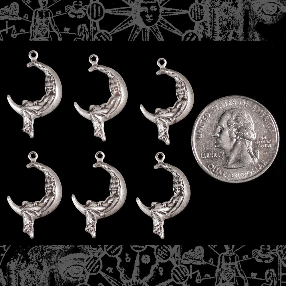 Antiqued Silver Plated Brass Woman Sleeping on the Moon Charms - Set of Six - S-C144