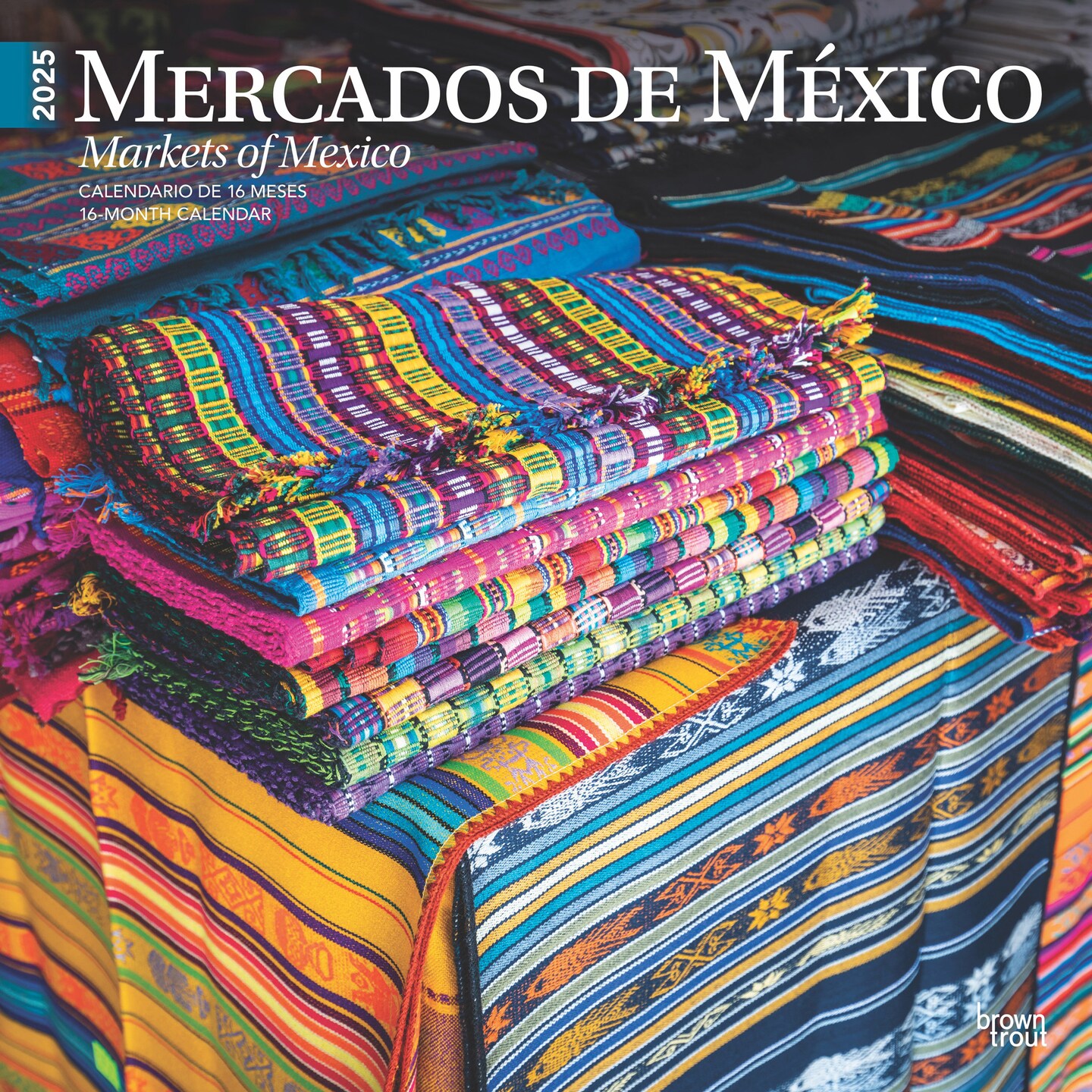 Mercados de Mexico | Markets of Mexico | 2025 12 x 24 Inch Monthly Square Wall Calendar | English/Spanish Bilingual | Plastic-Free | BrownTrout | Clothes Toys Food Shopping