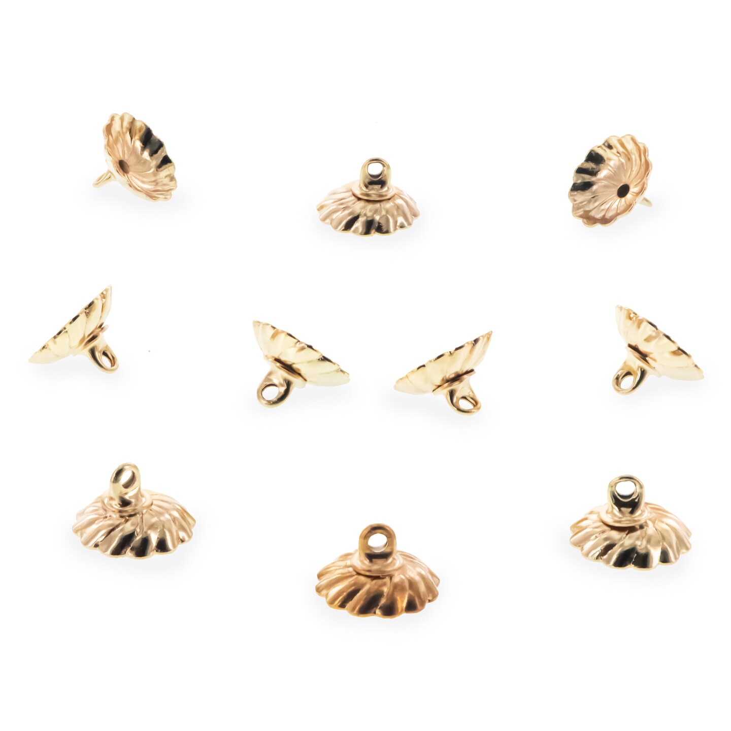 10 Scroll Dome Gold Tone Brass Metal Ornament Caps - Ball or Egg Top Findings, End Caps 0.39 Inches (10 mm)