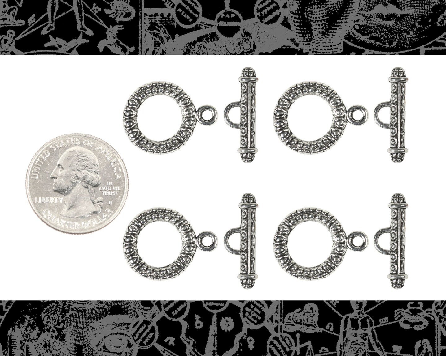 Antiqued Silver Zinc Alloy Filigree Toggle Clasps - Set of Four - CL11