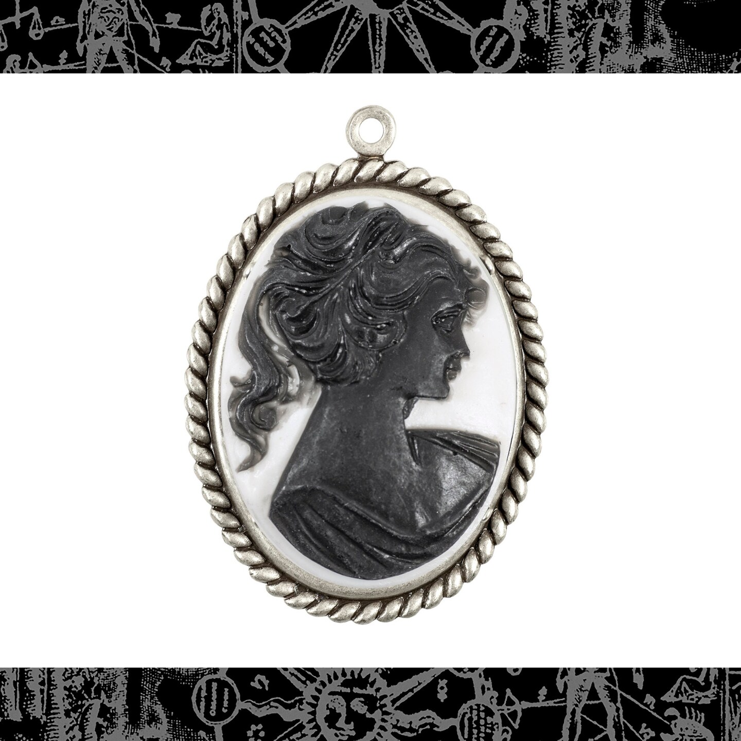 Black on White 40mm x 30mm Feminine Profile Resin Cameos - Set of Two - CAM240