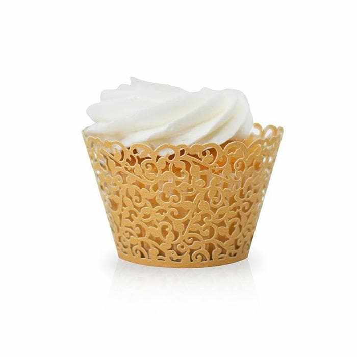 Royal Gold Lace Cupcake Wrappers &#x26; Liners | 25 PC Set